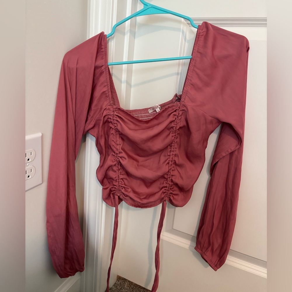 Chic Ruched Long Sleeve Blouse - Mauve